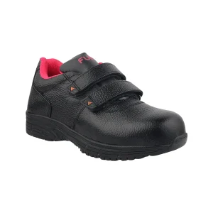 FUEL Gracy Grain Leather Upper with 200J Metal Toe Cap of Velcro Closure Anti-Slip Rubber Sole & EVA Insole Industrial Work Steel Toe Safety Shoes for Women's (Black)