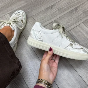 Paul Green (SS26) ‘5466-069’ Gum Sole Trainer With Snake Print Trim - Boa/S.Suede Biscuit/Shell (PG20)