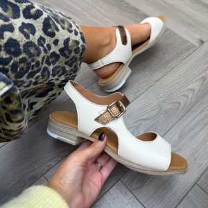 Paula Urban (SS26) ‘9-780’ Sunset Leather Cut-Out Sandal With Bronze Strap - Off-Feroe Fumo (PU4)