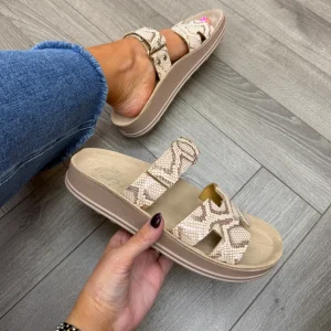 Fantasy Sandals S347 Bianca Double Strap Slider (FS10)- Rosegold Lizard