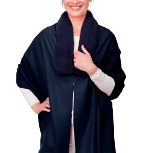 Azzura Rich Navy Wrap With Faux Fur Collar