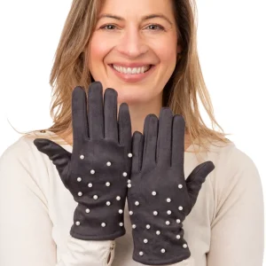 Perlina Grey Suedette With Scattered Pearl Glove