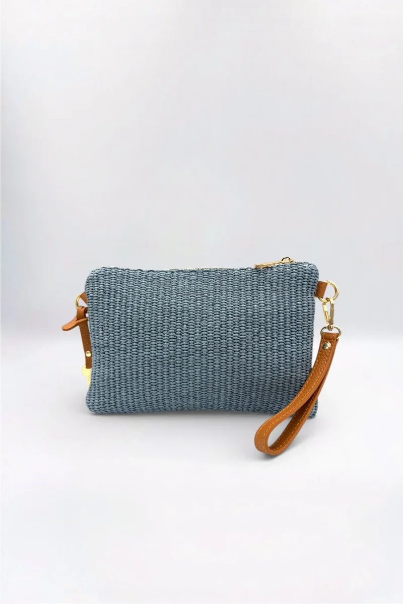 Priya Italian Raffia Clutch Bag Denim Blue - Image 5