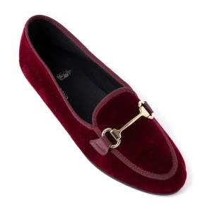 Freya Burgundy Velvet Slipper With Gold Snaffle