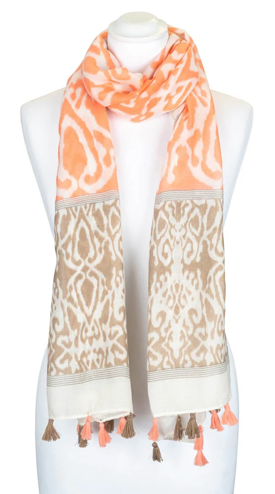 Orange and Beige Tassel Scarf